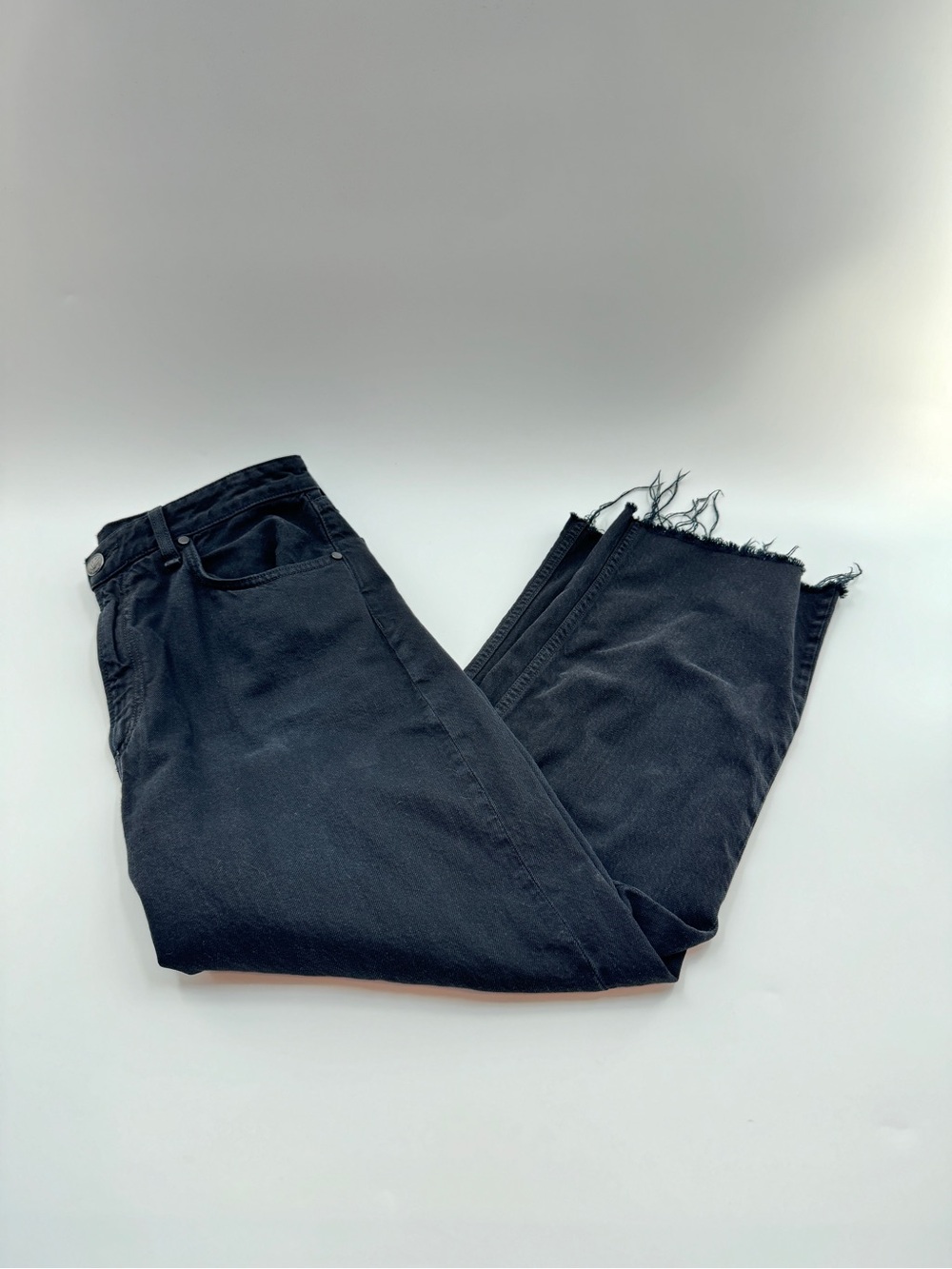 Rag & Bone Ruth Super High Rise Straight Jeans Women's Size 28 Black Raw Hem